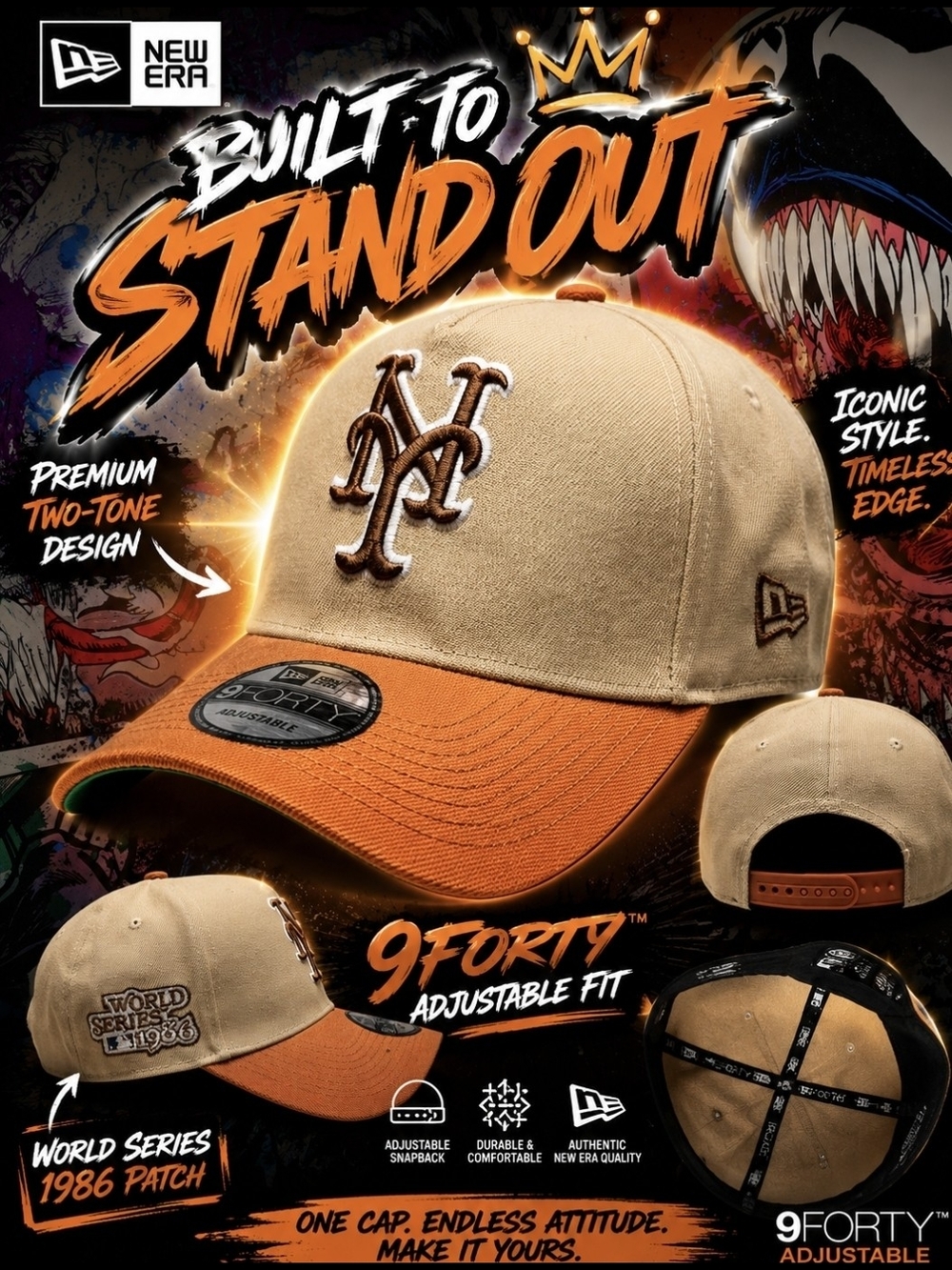 New Era Two-Tone Tan and Orange 9FORTY Snapback Cap New York Mets